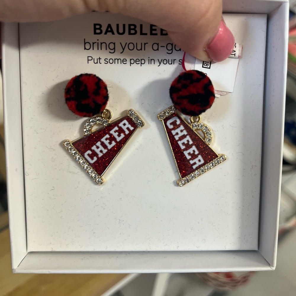 BaubleBar Cheer/Cheerleader Megaphone Earrings in Red and Gold